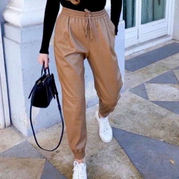 zara tan faux leather joggers - Picture 2 of 9